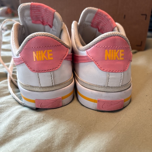 Nike court legacy Kids White Sneakers with Pink and Yellow Accents - Picture 3 of 6